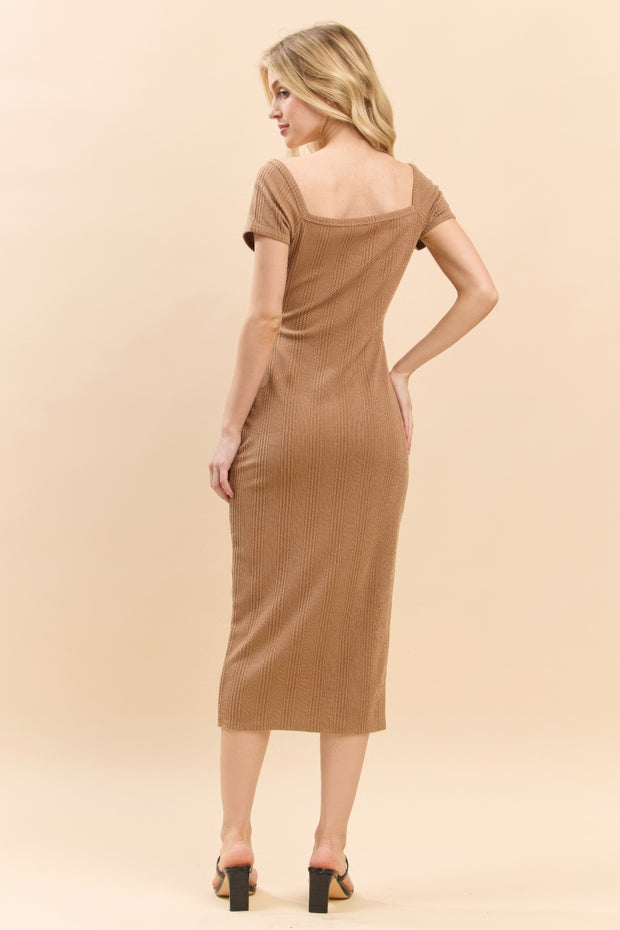 Sweet Heart Neck Bubble Rib Short Sleeve Dress