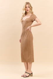 Sweet Heart Neck Bubble Rib Short Sleeve Dress