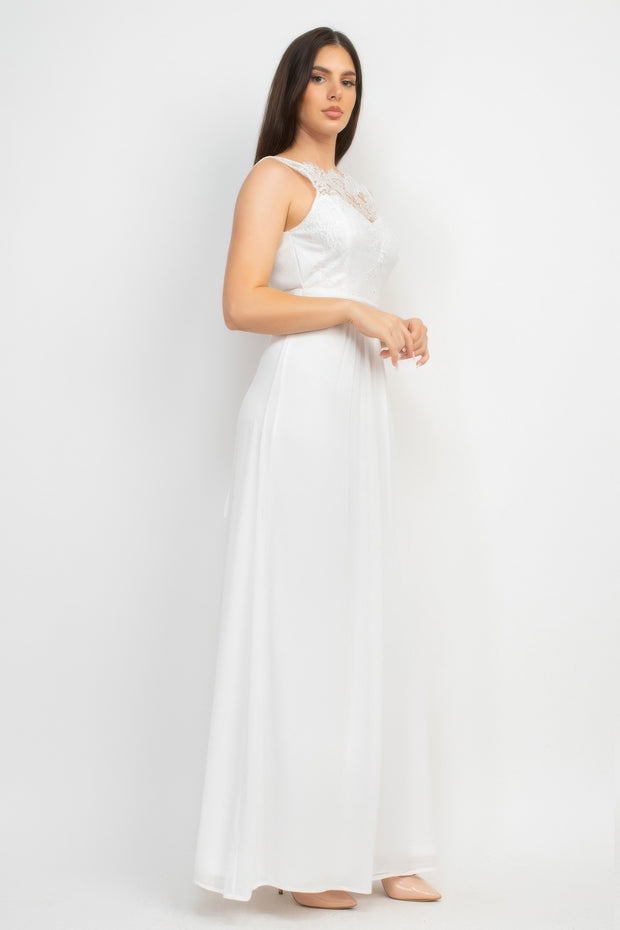 Jewel Waist-tie Lace Maxi Dress