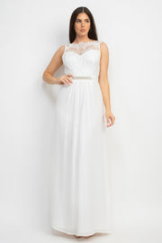 Jewel Waist-tie Lace Maxi Dress