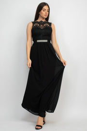 Jewel Waist-tie Lace Maxi Dress