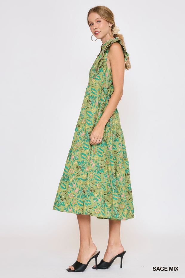 Floral Garden Print Tiered Maxi Dress