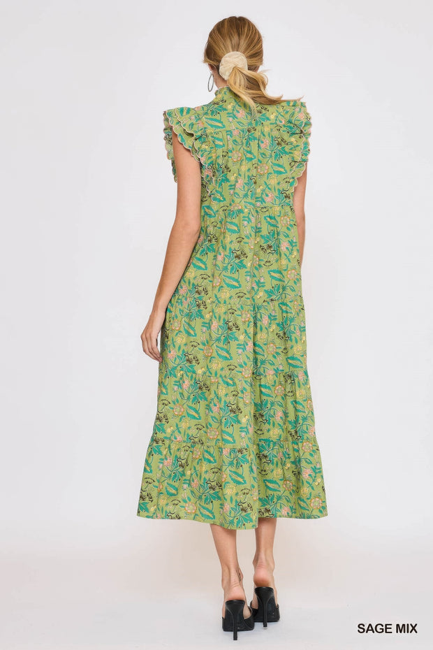 Floral Garden Print Tiered Maxi Dress