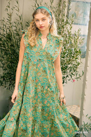 Floral Garden Print Tiered Maxi Dress