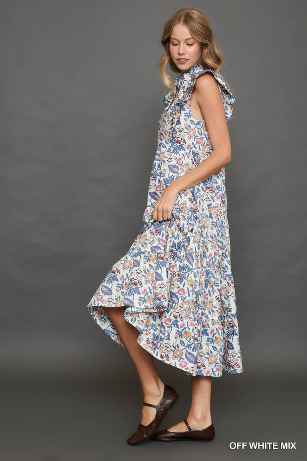 Floral Garden Print Tiered Maxi Dress