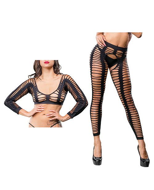 Beverly Hills Naughty Girl Crotchless All Over Straps Mesh Leggings