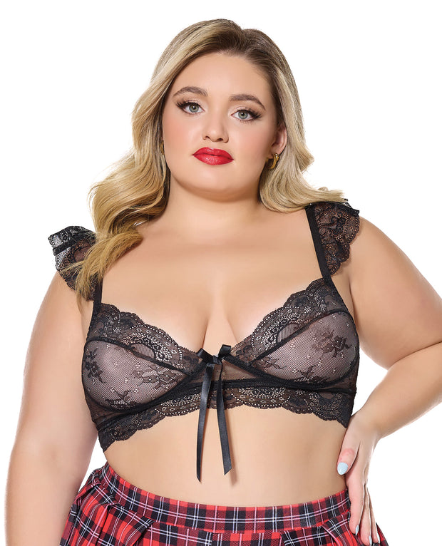 Scallop Stretch Lace Soft Cup Bralette - Black (Plus Size)