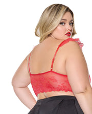 Scallop Stretch Lace Soft Cup Bralette - Red (Plus Size)