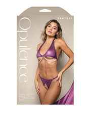 Opulence Shimmer Mesh Halter Top & Panty With Pearl Details - Purple