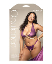 Opulence Shimmer Mesh Halter Top & Panty With Pearl Details - Purple (Plus Size)