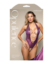 Opulence Shimmer Mesh Halter Teddy With Pearl Details - Purple