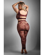 Sheer Undivided Attention Cut-out Lace Top With Crotchless Tights - Burgundy (Plus Size)