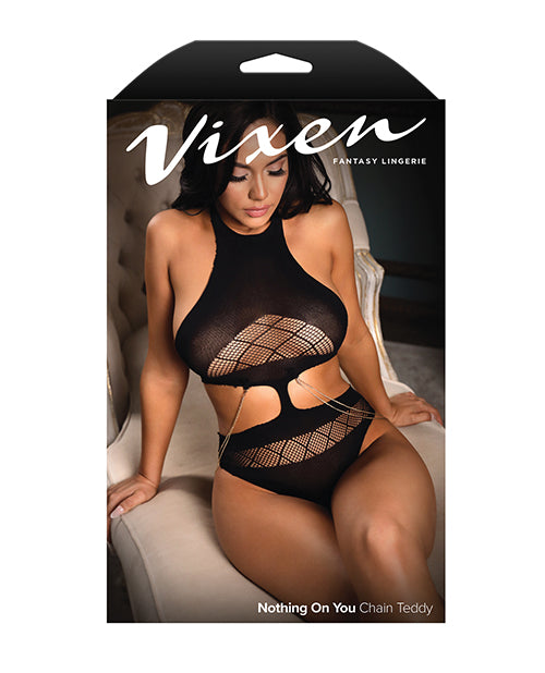 Vixen Nothing On You Seamless Cut-Out Teddy With Removable Chain Accents - Black