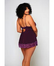 Cross Dye Lace & Microfiber Babydoll & G-String Purple (Plus Size)