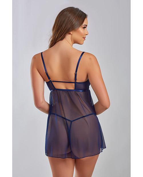 Jennie Cross Dyed Galloon Lace & Mesh Babydoll Navy