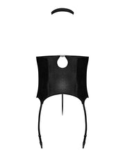 Lust Mistress Cupless Corset With Velcro Choker Collar, Metal Garters & G-String Black