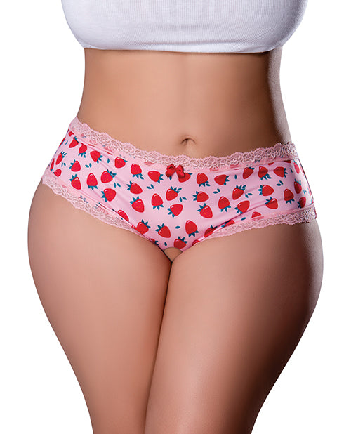 Sweet Treats Crotchless Boy Short With Wicked Sensual Care Strawberry Lube - Pink (Plus Size)