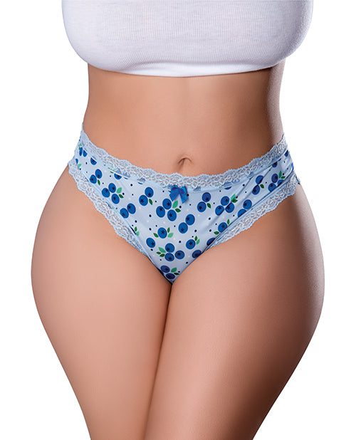 Sweet Treats Crotchless Thong With Wicked Sensual Care Blueberry Lube - Blue (Plus Size)