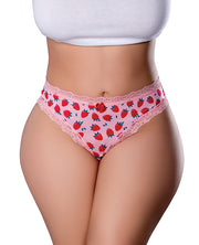 Sweet Treats Crotchless Thong With Wicked Sensual Care Strawberry Lube - Pink (Plus Size)