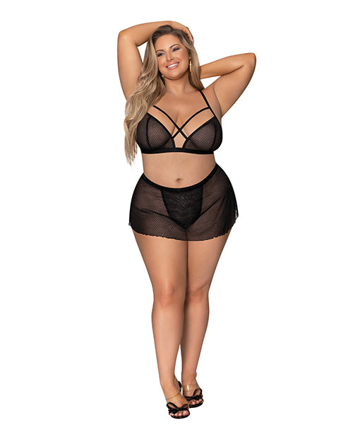Girl Next Door Strappy Bralette With Flirty Thong Skirt (Plus Size)