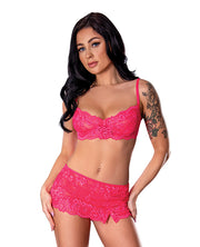 Get It Girl Lace Bra With Skirt & Thong - Pink