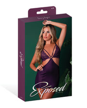 Leather & Lace Stretch Mesh and Lace Chemise With Thong 2 pc Set - Plum