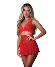 Sugar High Bralette With Garter & Panty 3 pc Set - Red S/M