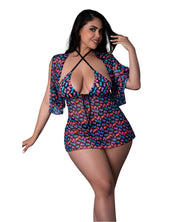 Hazy Dayz Gummy Bears Blacklight Reactive Halter Top with Thong & Dress 3 pc Set - Multi (Plus Size)