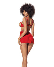 Heart Open Cup Babydoll & G-String Red