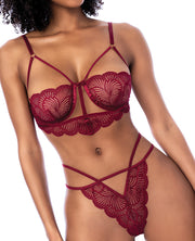 Lace Underwire Top With Thong 2 pc Set - Rosewood