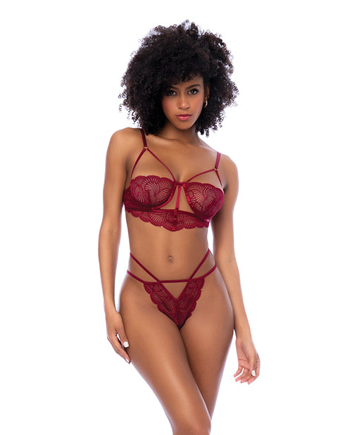 Lace Underwire Top With Thong 2 pc Set - Rosewood