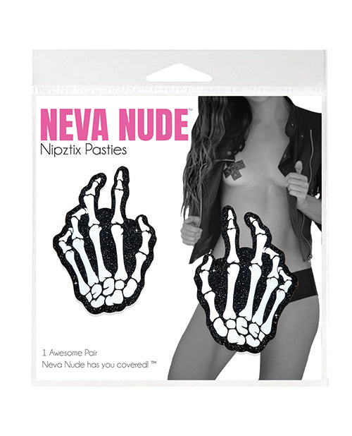 Neva Nude Holographic Skeleton Hands Pasties - White/Black