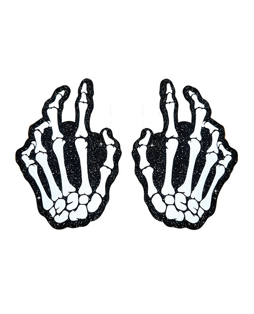 Neva Nude Holographic Skeleton Hands Pasties - White/Black