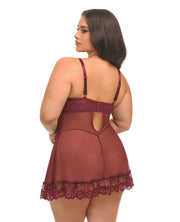 Valentine Lacey Babydoll With G-String - Zinfandel