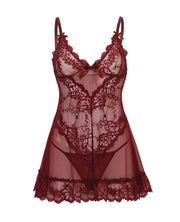 Valentine Lacey Babydoll With G-String - Zinfandel