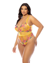 Elisabeth Unlined Underwire Embroidered Teddy - Yellow (Plus Size)