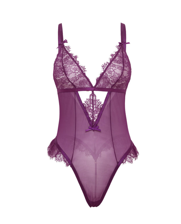 Katana Mesh & Lace Teddy - Purple (Plus Size)