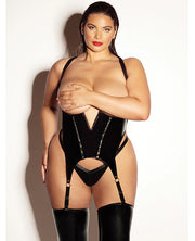 FETISH Open Cup Vinyl V-Wire Merrywidow With G-String - Black (Plus Size)