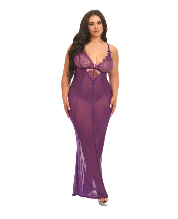 Katana Mesh & Eyelash Lace Gown - Purple (Plus Size)