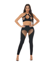 Pink Lipstick Heart Rate Halter Bra & Leggings 2 pc Set - Black