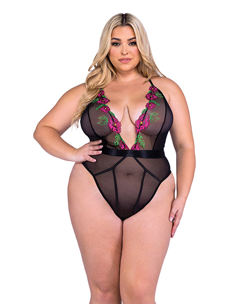 Peony Paradise Teddy - Black (Plus Size) - Spicy and Sexy