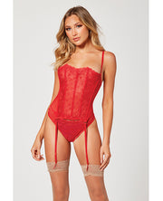 Valentines Heart Embroidered Mesh Bustier & Panty Red