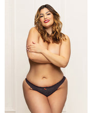 Lace Panty With Heart Cut Out Back & Pearl Chain Detail - Black (Plus Size)