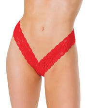 'Holiday Scallop Stretch Lace High Leg Thong Red
