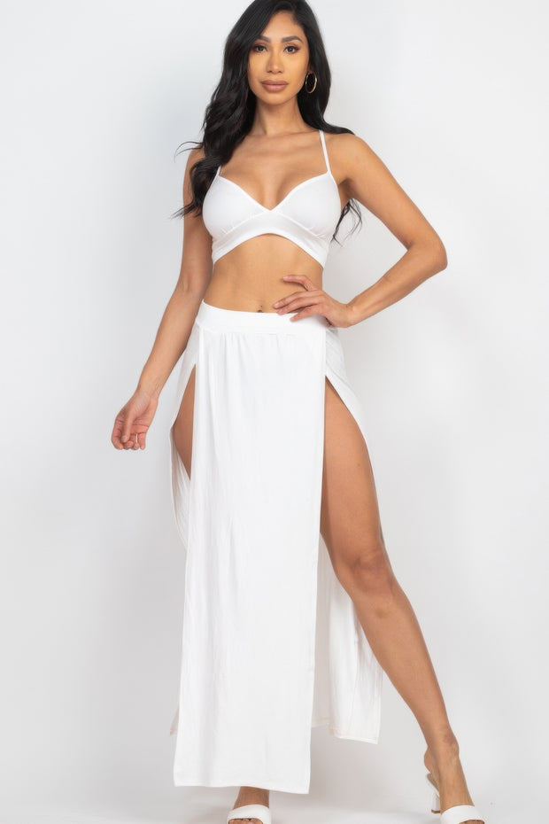 Bra Top & Side Slit Maxi Skirt