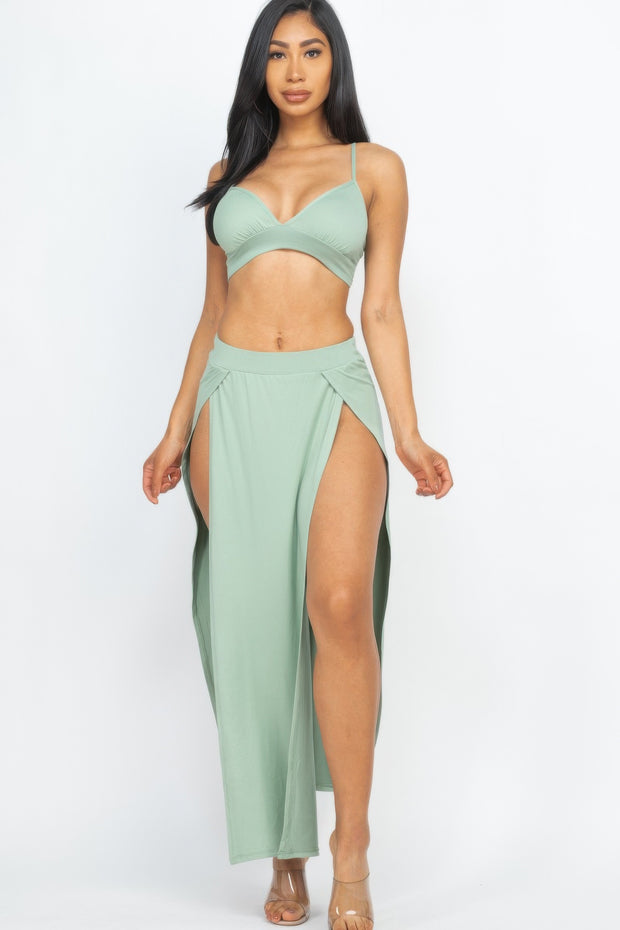 Bra Top & Side Slit Maxi Skirt