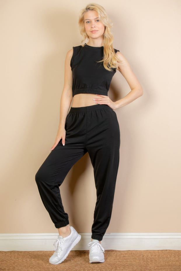 French Terry Elastic Waist Tank Top & Joggers Set