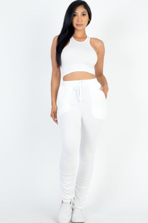 Crop Tank Top & Ruched Pants Set