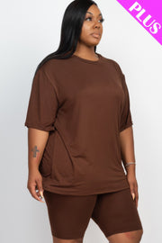 Plus Size Loose Fit Top & Biker Shorts Set