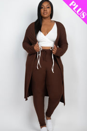 Plus Size Ribbed Long Cardigan & Leggings Set